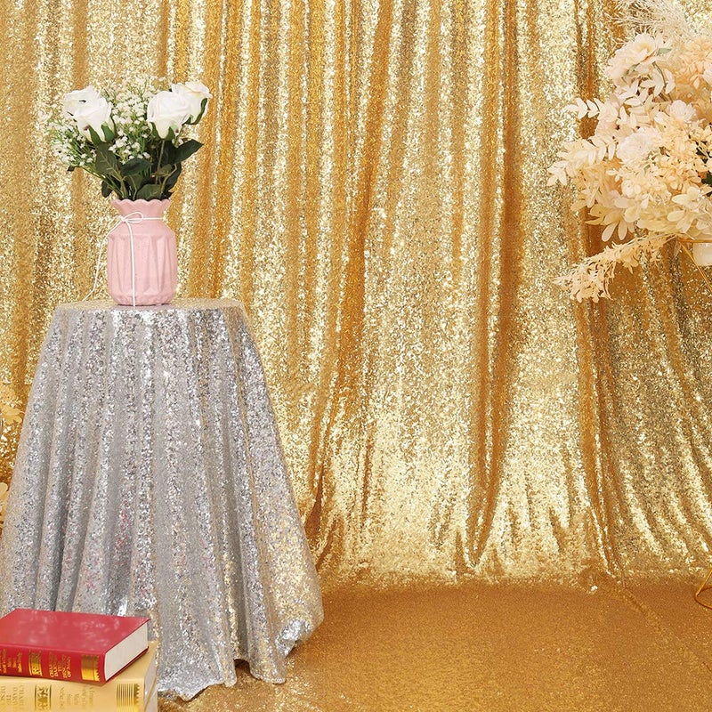 SquarePie Sequin Backdrop 8FT x 8FT Gold Background Sparkly Curtain for Wedding Party - Image 5